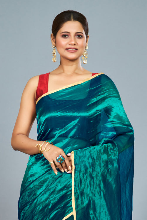 Aqua Blue tissue sari