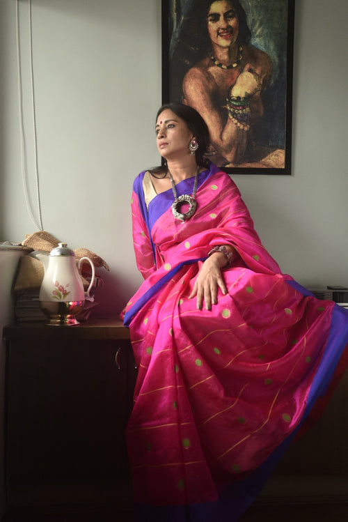 Pink polka Silk Saree