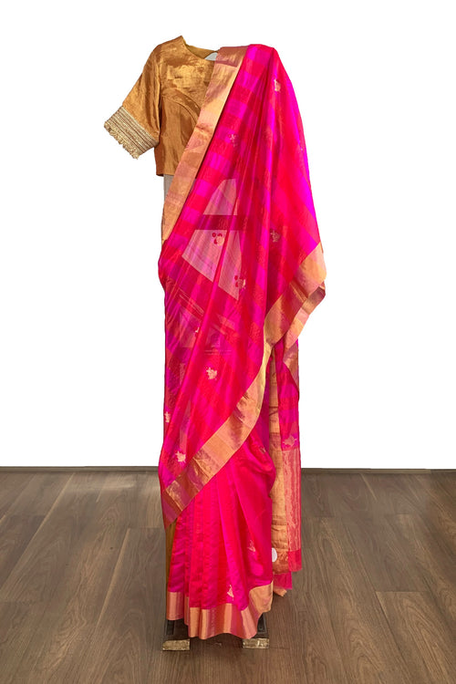 Fuschia and red gentle stripes saree