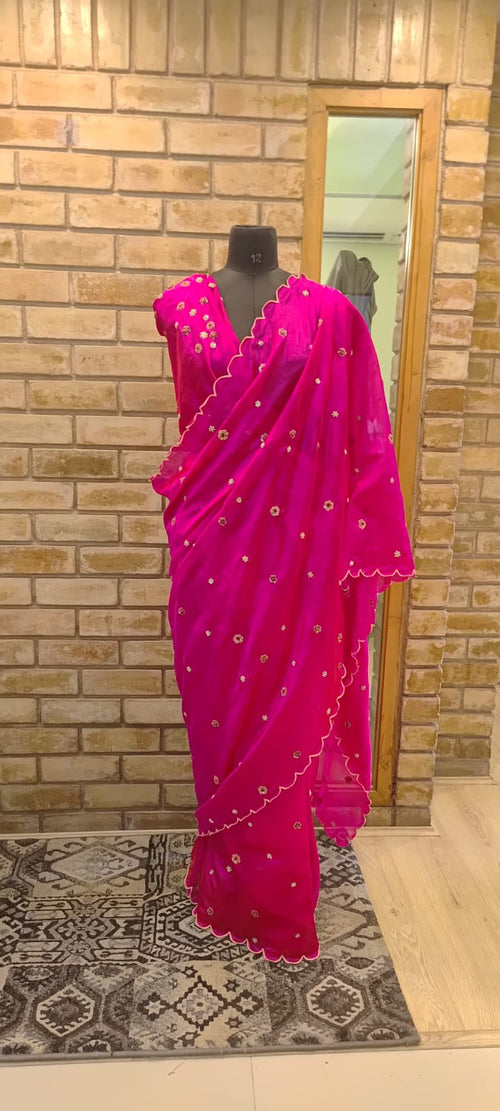 Fuschia silk saree