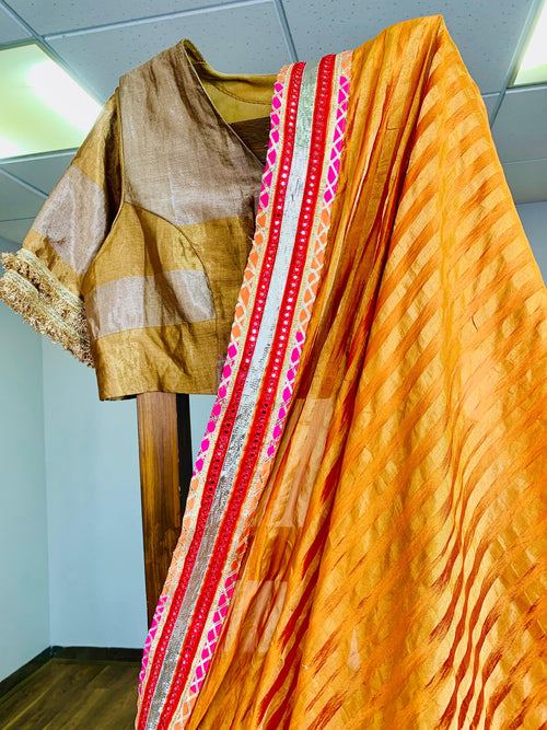 Orange handwoven Silk Festive Sari
