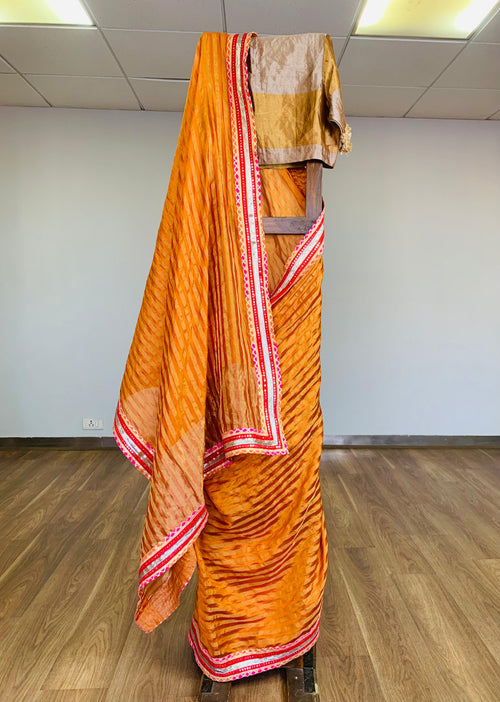 Orange handwoven Silk Sari