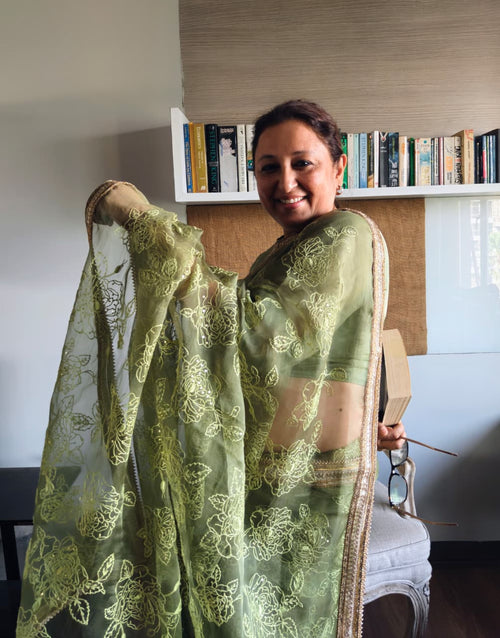 Green organza mehendi sari