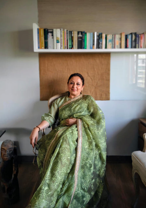 Green organza mehendi sari