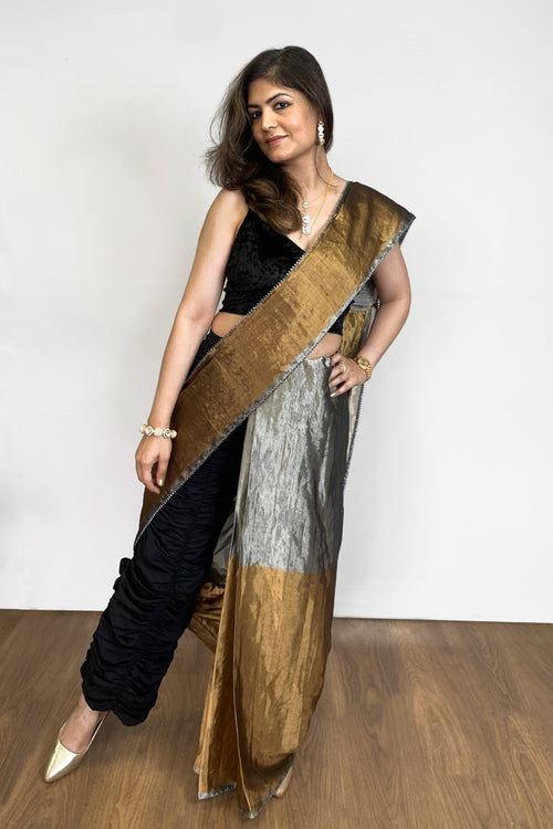 Gold silver tissue half sari stitched