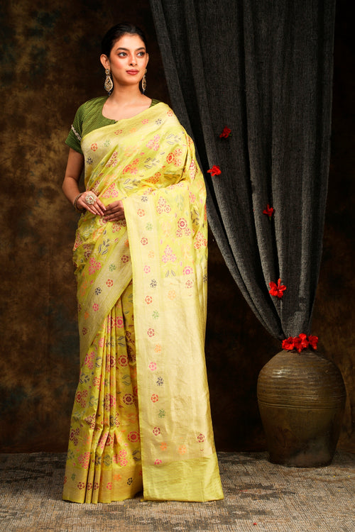 Yellow Banarasi saree