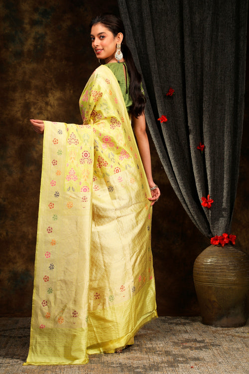 Yellow Banarasi saree for festive occasions and celebrations
