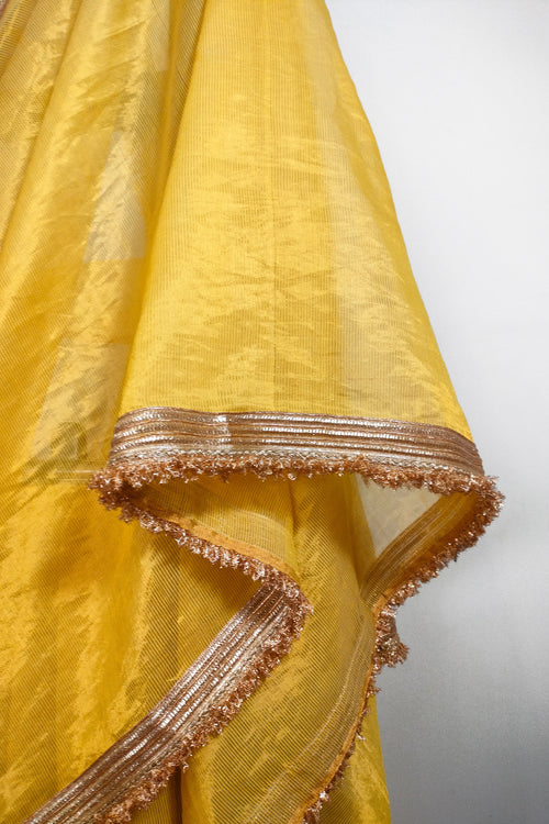 Yellow tissue sari with golden phuljhari 4