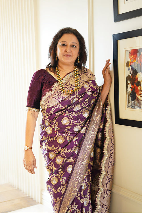 Purple Banarasi silk Saree