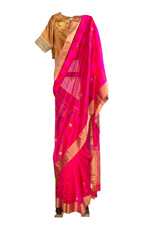 Fuschia and red gentle stripes saree