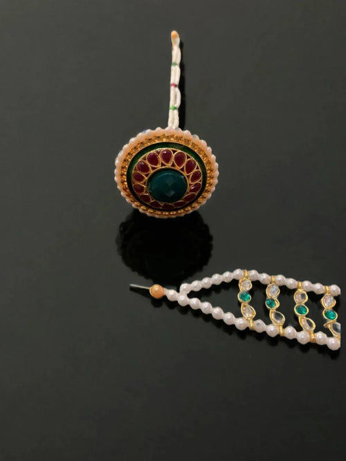 Silvermerc Designs Gold Plated Green Stone Borla Maang Tikka