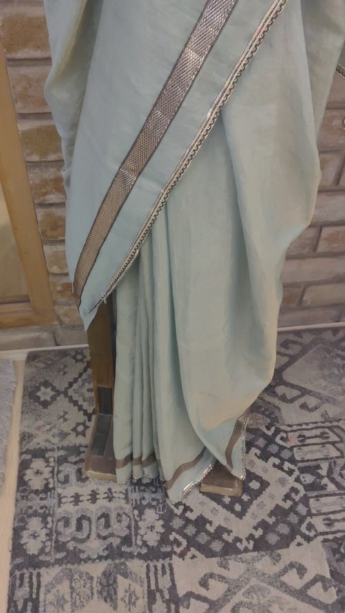 Green and black tissue saree