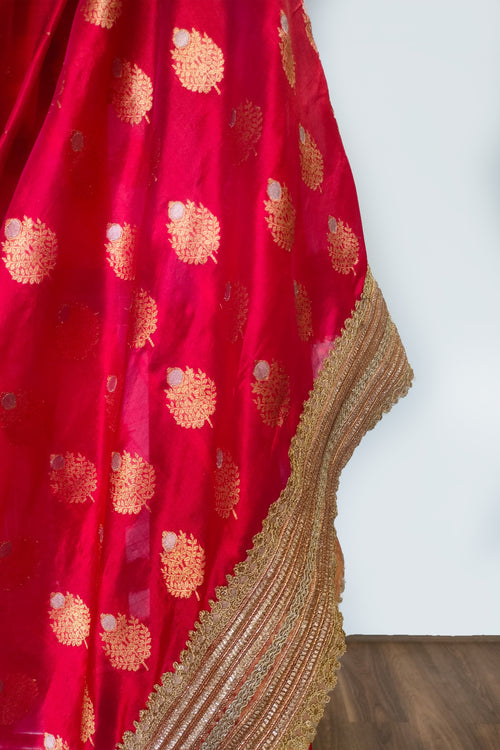 Red Silk bridal sari with heavy border