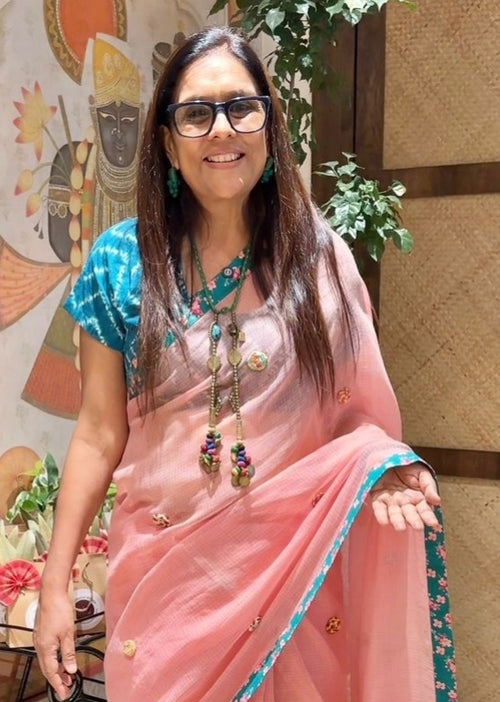 Chakli vali kota doriya sari with patchwork blouse piece