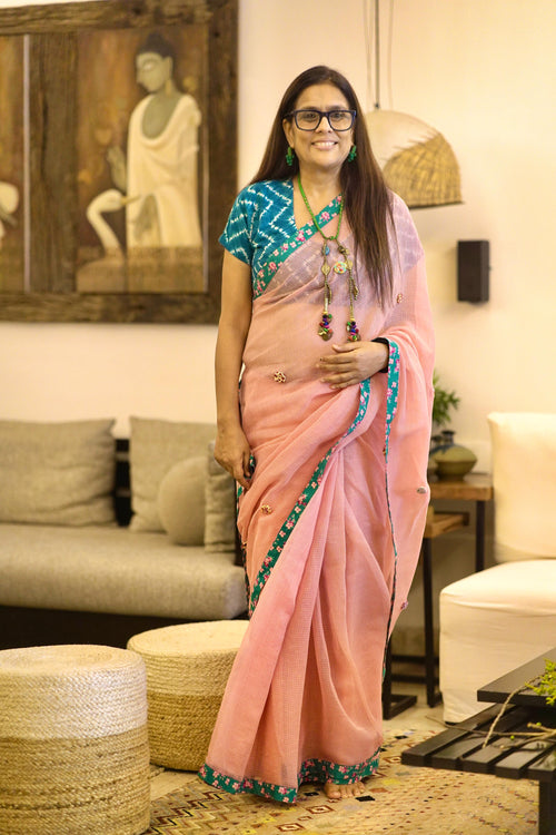 Chakli vali kota doriya sari with patchwork blouse piece