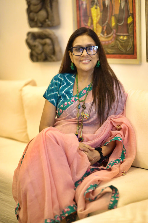 Chakli vali kota doriya sari with patchwork blouse piece