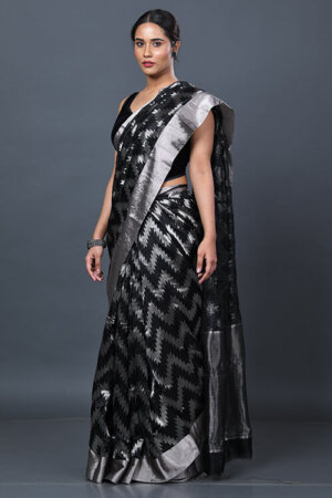 black zig zag sari